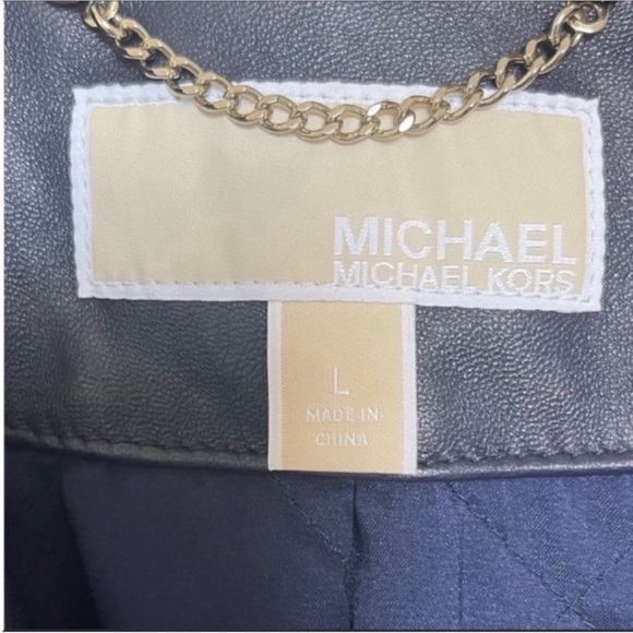 NWOT MICHAEL KORS Leather Moto Jacket - Navy - Picture 6 of 8